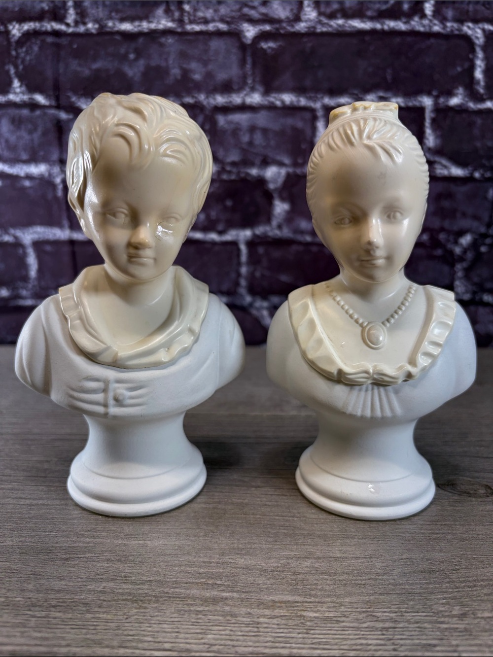 Vintage 18th Century White Ceramic Boy and Girl Busts